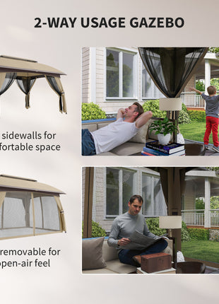 10' x 13' Patio Gazebo, Outdoor Gazebo Canopy Shelter with Netting, Vented Roof for Garden, Beige