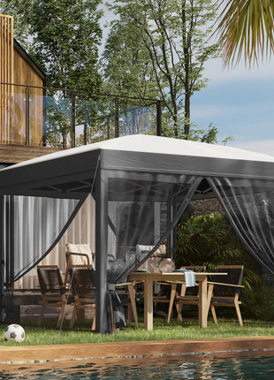 10' x 10' Pop Up Canopy Tent with Netting, Instant Sun Shelter, Tents for Parties, Height Adjustable, with Wheeled Carry Bag and 4 Sand Bags for Outdoor, Garden, Patio, Gray