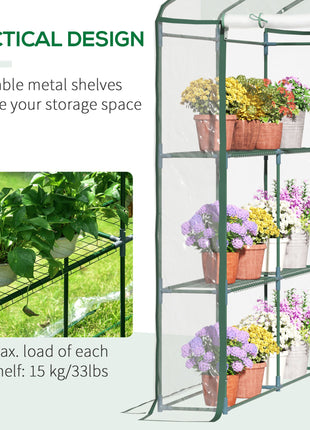 5' x 5' x 6' Mini Walk-in Greenhouse Kit, Portable Green House with 3 Tier Shelves, Roll-Up Door, and Weatherized Plastic Cover for Backyard Garden, Clear