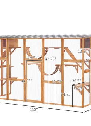 Large Catio with Multiple Shelves & Bridges, Catio with Ramps, Cat Window Box Enclosure for Outdoor Use, Orange