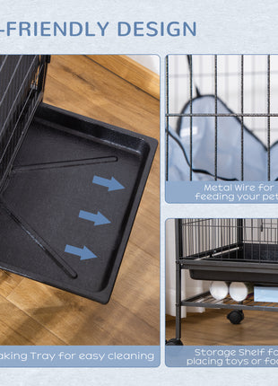 Small Animal Cage with Wheels, Pet Playpen for Rat, Syrian Hamster, Kitten, Ferrets, Chinchillas with Bottom Storage Shelf, Removable Tray, Ramp, 31.5" x 20.5" x 33.1"