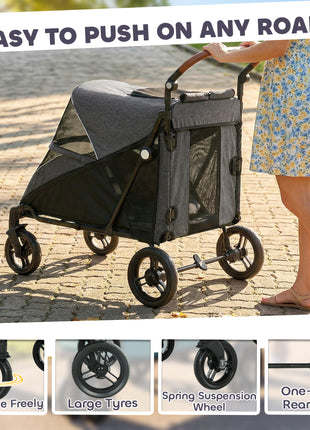 Dog Stroller for Large Dogs Up to 66 LBS with All-Terrain Spring Suspension, 8-Position Adjustable Handle, Gray