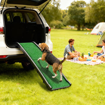 Folding Dog Ramp for Car, 61 Inches Portable Pet Ramp with Non Slip Grass Surface, Raised Side Rails