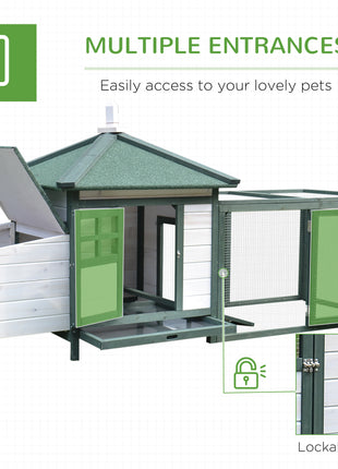 77" Wooden Chicken Coop Hen House Poultry Cage with Weatherproof Roof, Nesting Box, Enclosed Run and Removable Tray for Outdoor Backyard, Green
