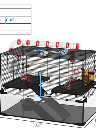 31" Hamster Cage with Tube and Tunnel, Deep Glass Bottom
