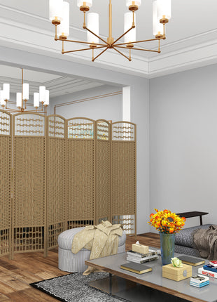 6 Panel Folding Room Divider Portable Privacy Screen Wave Fiber Room Partition for Home Office Natural