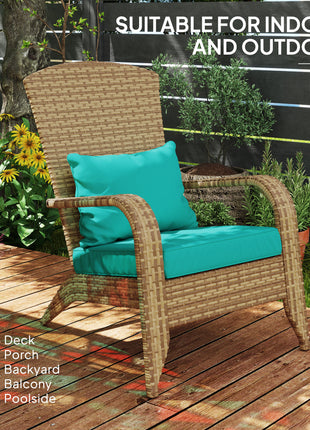 Patio Adirondack Chair with Rattan Wicker, Soft Cushions, Tall Curved Backrest for Deck or Garden, Sky Blue