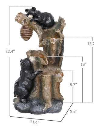22.4" Outdoor Fountain, 3-Tier Resin Resin Bears and Honey Beehive Outdoor Waterfall Fountain with LED Lights, Pump