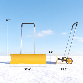 37-Inch Extra Wide Snow Shovel with Wheels, Heavy Duty Aluminum Snow Pusher with Ergonomic Adjustable Handle, Yellow