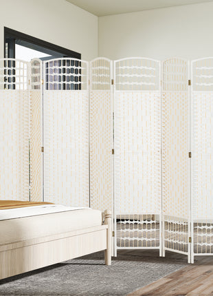 8 Panel Folding Room Divider Portable Privacy Screen Wave Fiber Room Partition for Home Office White