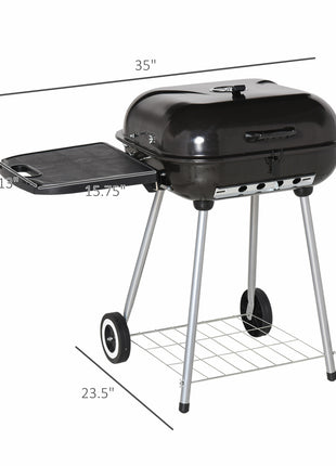 22" Charcoal Barbecue Grill with Portable Wheel, Side Tray and Lower Shelf for Outdoor BBQ for Garden, Backyard, Poolside