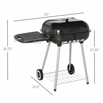22" Charcoal Barbecue Grill with Portable Wheel, Side Tray and Lower Shelf for Outdoor BBQ for Garden, Backyard, Poolside