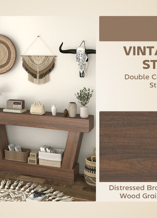 63 Inch Vintage Console Table, Narrow Entryway Table with Open Shelf for Living Room, Brown