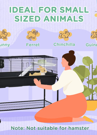 Two-Story Small Animal Cage Removable from Stand, Guinea Pig Cage with Shelf & Wheels, Pet Habitat for Hedgehog, Chinchilla, Ferret, 39" x 20.5" x 36.5", Black
