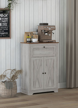 Farmhouse Sideboard Storage Cabinet with Doors and Drawer for Kitchen, Living room, 23.5"x11.75"x34.5", Light Gray
