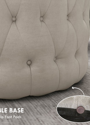 Round Ottoman Coffee Table with Velvet-feel Upholstery, Button Tufted Design and Padded Seat, Beige