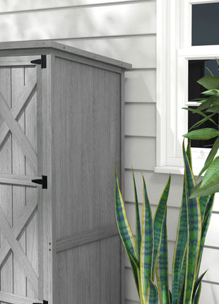 Wooden Outdoor Storage Cabinet Garden Shed with Waterproof Asphalt Roof and Lockable Doors, Gray