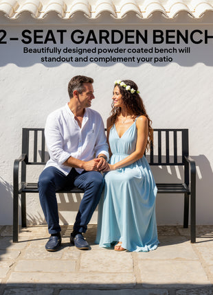 50" Outdoor Garden Bench, Patio Bench with Slatted Seat, Metal Porch Bench for Backyard, Poolside, Lawn, Black