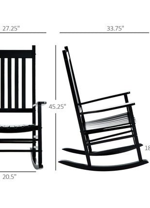 Wooden Outdoor Rocking Chair with Armrests, High Back for Garden, Patio, Balcony, Porch, Black