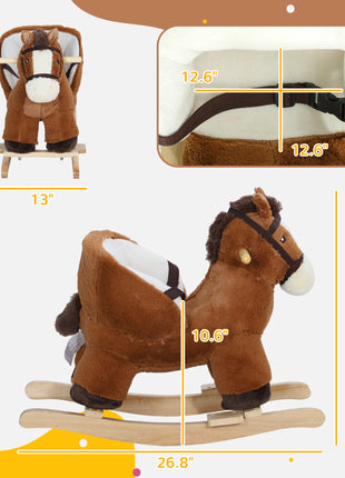 Baby Rocking Horse, Kids Ride-on with Sound, Wooden Base & Safety Belt for Ages 18-36 Months, Brown