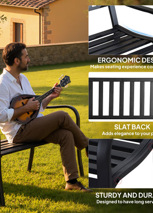 50" Outdoor Garden Bench, Patio Bench with Slatted Seat, Metal Porch Bench for Backyard, Poolside, Lawn, Black