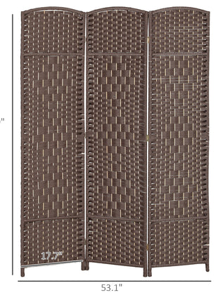 Folding Room Divider Screen 3 Panel 6' Tall Privacy Screen Freestanding Wood Partition for Home Office, Brown