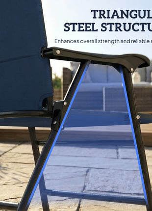 Folding Patio Chairs Set of 2, Padded High Back Lawn Camping Chairs with Armrests, 600D Oxford Fabric, Dark Blue