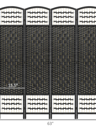 4 Panel Room Divider, Folding Screen, 5.6', Black
