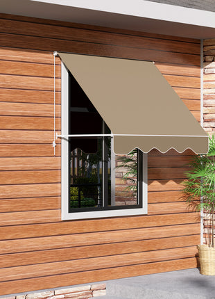 6' Drop Arm Manual Retractable Window Awning Sun Shade Shelter for Patio Balcony Outdoor, Aluminum, Can Cover 2 Windows, Cream White