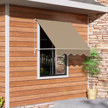 6' Drop Arm Manual Retractable Window Awning Sun Shade Shelter for Patio Balcony Outdoor, Aluminum, Can Cover 2 Windows, Cream White