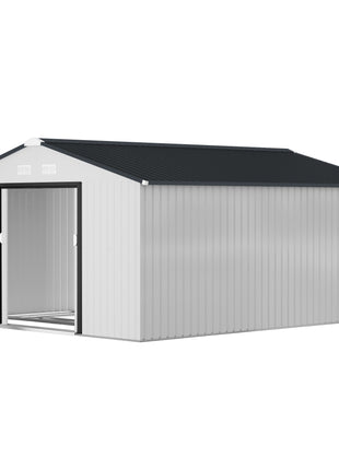 Garden Metal Shed, Storage Shed Utility Storage with Double Locking Doors for Bike, Yard Tools, White