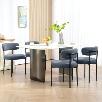 Round Modern Upholstered Kitchen Chairs, Boucle Dining Chairs Set of 4 with Curved Backrest and Thick Cushion, Gray