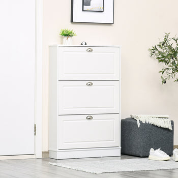 Shoe Cabinet, Narrow Shoe Storage Cabinet with 3 Flip Drawers, Holds 12 Pairs for Entryway, Hallway, White