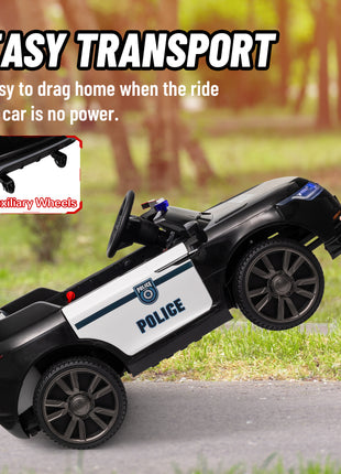 12V Kids Ride on Car w/ Remote Control, Siren, Light, Music, Spring Suspension, Horn & Transport Wheel, Black