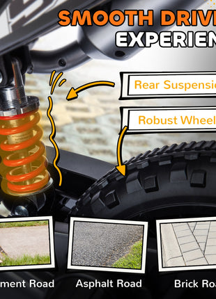 12V Aprilia Licenced Kids Motorcycle with Training Wheels, Spring Suspension, LED Light, USB, Music, Yellow