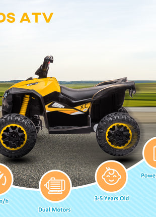 12V Kids ATV Quad Car with Forward & Backward Function, Four Wheeler for Kids with Wear-Resistant Wheels, Music, Electric Ride-on ATV for Toddlers Ages 3+ Years Old, Yellow