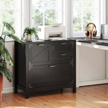 Lateral Filing Cabinet, Farmhouse File Cabinet with 4 Drawers, Fit Letter/A4/Legal Hanging Files, Black