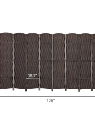 Folding Room Divider Screen 8 Panel 5.6 ' Tall Privacy Screen Freestanding Room Partition for Home Office, Brown