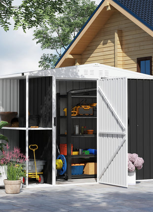 8 x 4ft Outdoor Garden Shed, Metal Shed with Air Vents and Lock for Backyard, Garden, Patio, Dark Gray