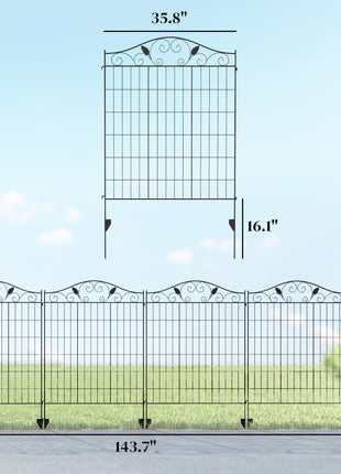 Garden Fence, 4 Pack, 44 in(H) x 12 ft(L) Folding Garden Fence Border, No Dig Ground Stake Metal Fence Panels for Outdoor Patio Yard Landscape