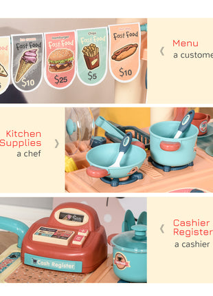 Kids Kitchen Food Stand with Play Food, Cashier Register, Accessories Ages 3-6
