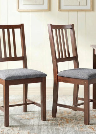 Set of 2 Dining Chairs, Upholstered Slat Back Dining Room Chairs with Rubberwood Legs and Padded Seat, Walnut