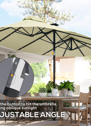 Double-sided Patio Umbrella, 9.7' Outdoor Umbrella with Tilt and Crank, LED Solar Light and 12 Ribs, Cream White