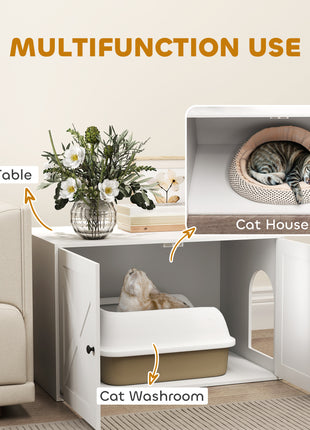 Cat Litter Box Enclosure with Barn Door, Cat Hole, 31.5" x 21" x 20", White