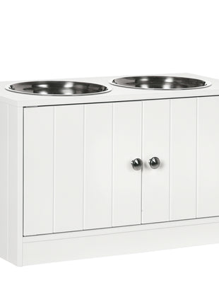 Large Elevated Dog Bowls with Storage Cabinet Containing Large 44L Capacity, Raised Dog Bowl Stand Pet Food Bowl Pet Feeding Station, White