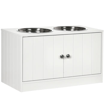 Large Elevated Dog Bowls with Storage Cabinet Containing Large 44L Capacity, Raised Dog Bowl Stand Pet Food Bowl Pet Feeding Station, White