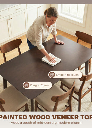 47.2" Rectangle Dining Table for 4, Mid-Century Modern Kitchen Table with Rubber Wood Frame for Dining Room, Mahogany