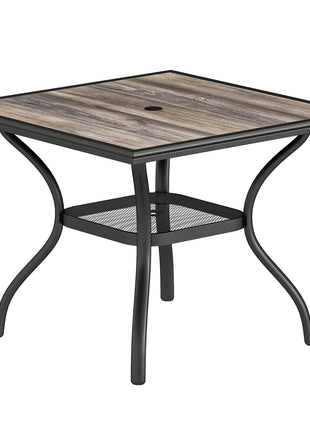 37" Square Outdoor Dining Table for 4, Patio Table with Umbrella Hole, Shelf, Faux Wood Top for Garden, Backyard, Gray