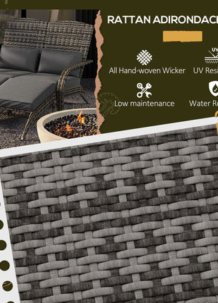 Wicker Adirondack Chair for 2 with Cushions & Footrests, PE Rattan Double Chaise Lounge Chair, Fire Pit Chair for Porch with High-back, Wide Armrests, Mixed Gray