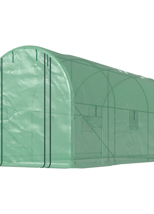 Hoop House Greenhouse, Walk-in Tunnel Greenhouse with 2 Support Rods, Zippered Roll-up Mesh Door, 14.6'x6.5'x6.6', Green